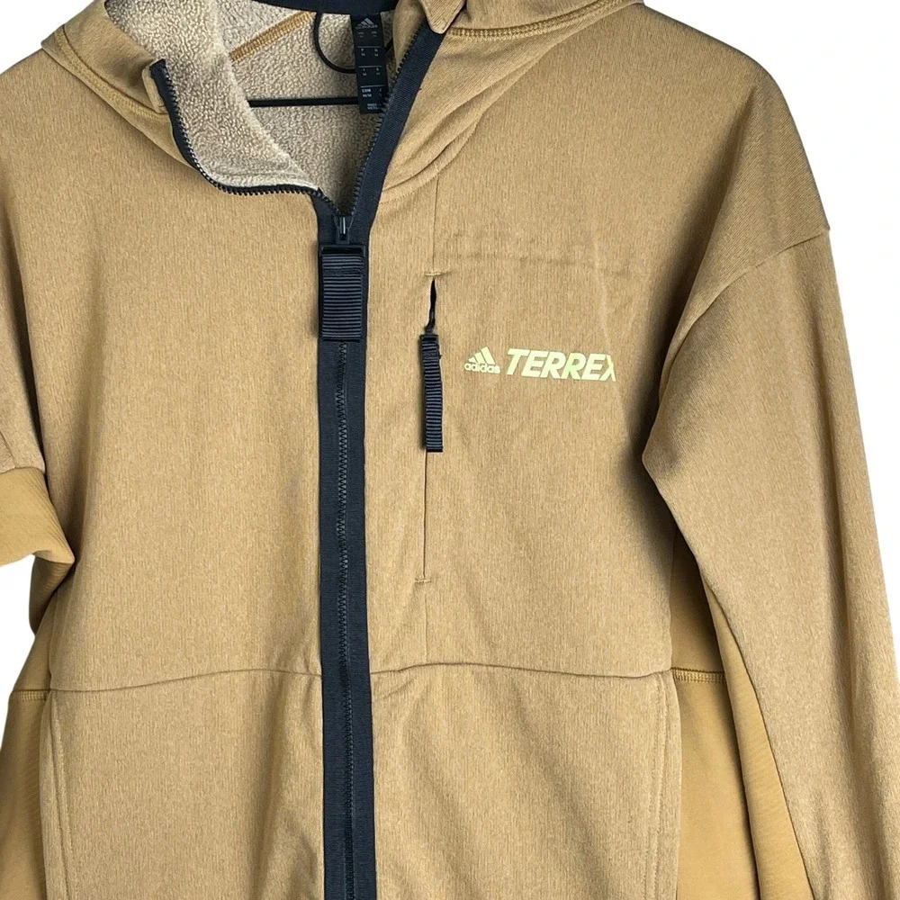 Adidas Terrex Men Mesa Gold Hooded Fleece Full Zip Jacket GQ3692 Medium